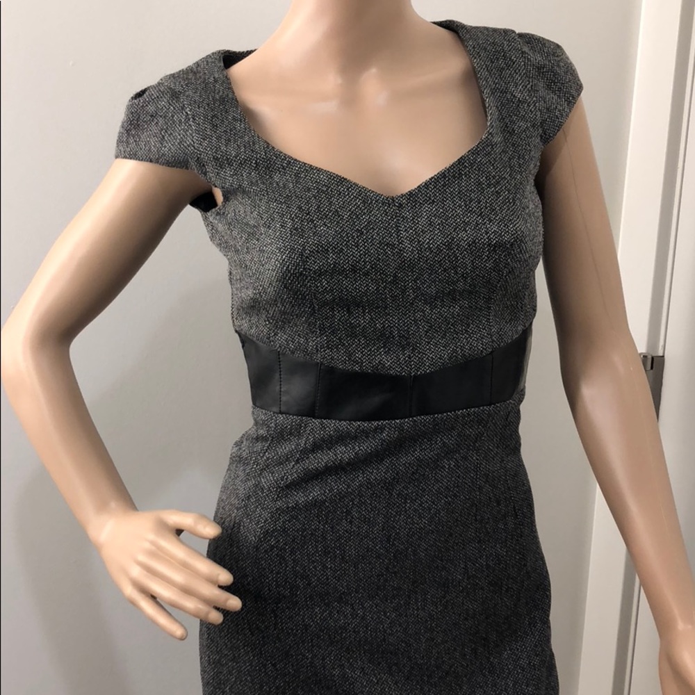 H&M leather waist gray tweed cute dress 2 Small - Picture 2 of 9